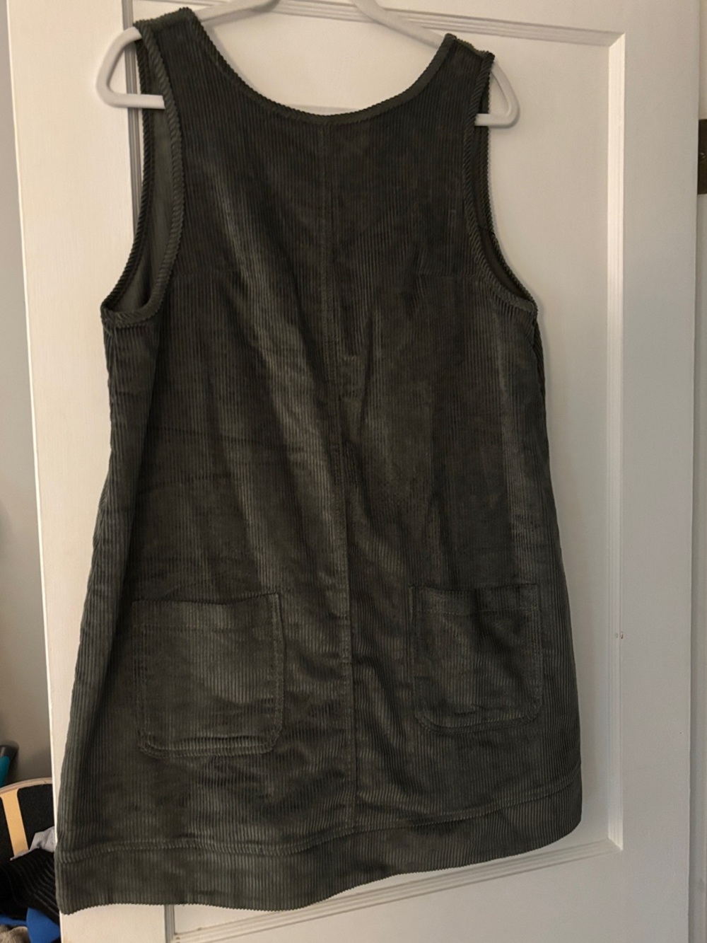 Sleeveless Corduroy Shift Dress in Olive Green